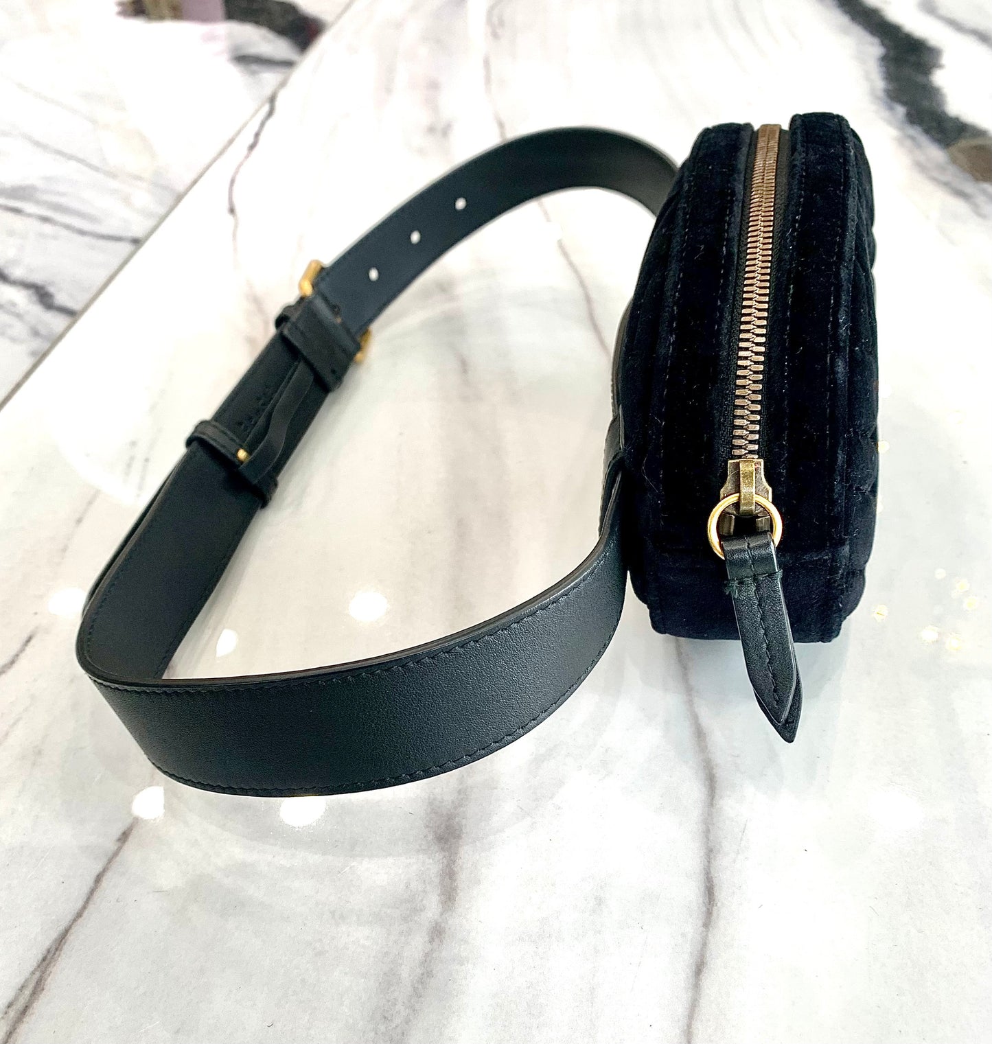 GUCCI VELVET MATELASSE GG MARMONT BELT BAG