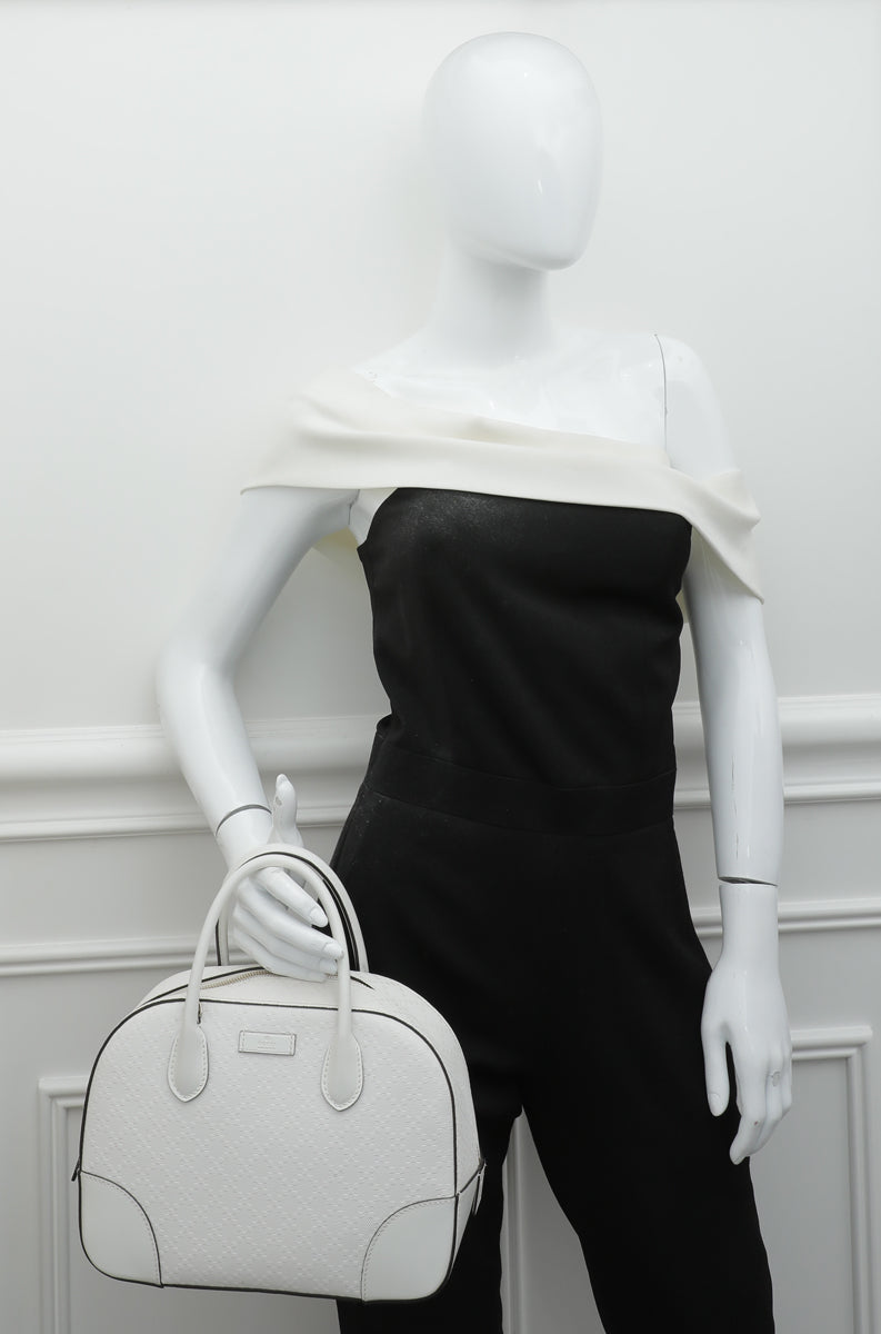 Gucci White Bright Diamante Textured Top Handle Bag