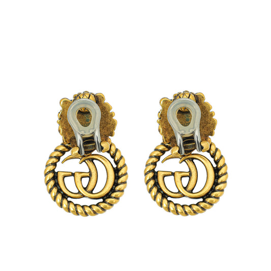 Gucci Antique Gold GG Lion Head Clip On Earrings