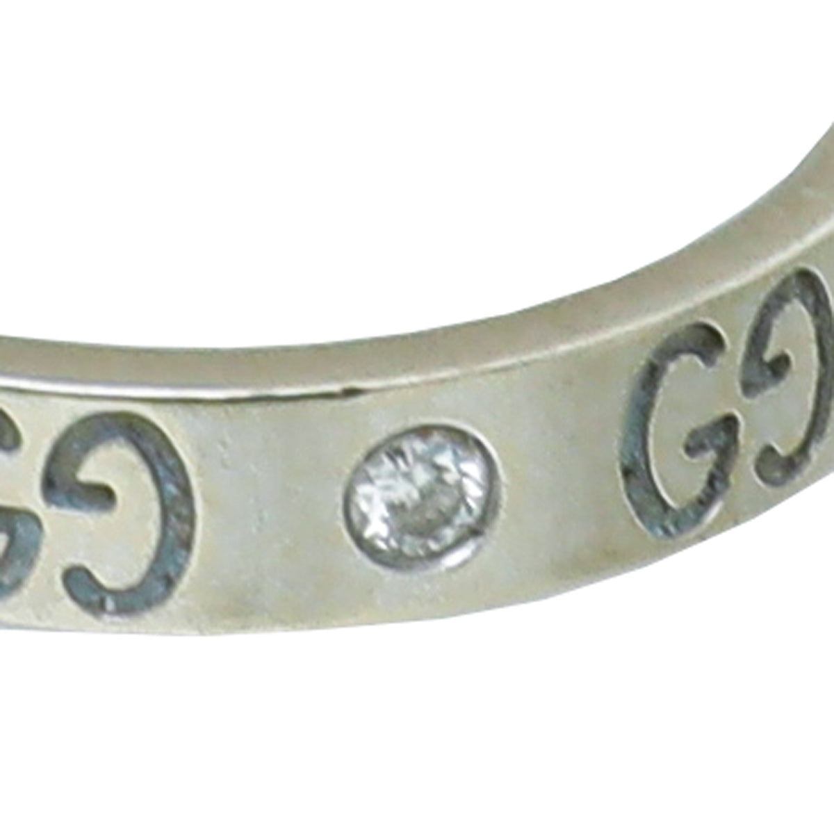 Gucci 18K White Gold Diamond GG Icon Thin Ring 14