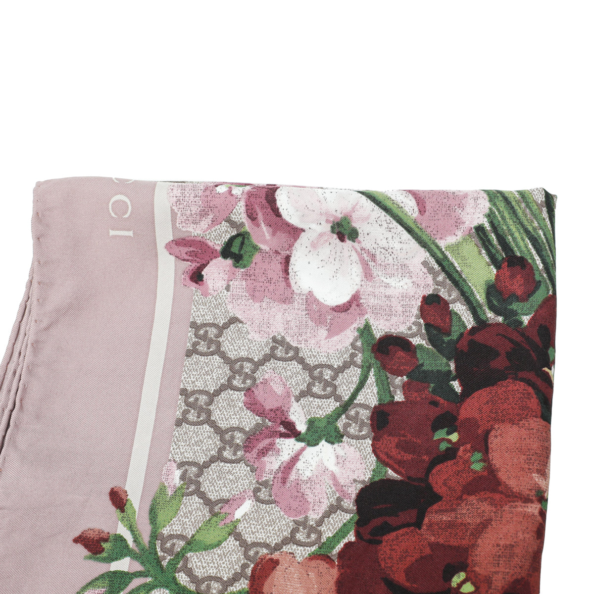 Gucci Antique Rose Multicolor GG Blooms Print Silk Scarf