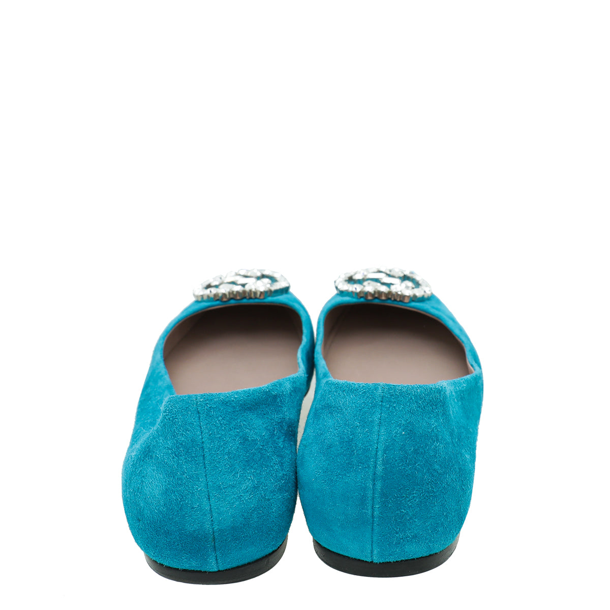 Gucci Turquoise Suede GG Crystal Ballerina 37.5