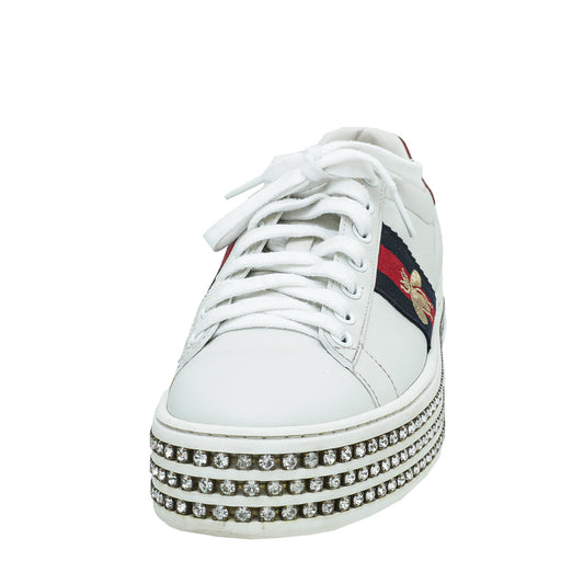 Gucci White Crystal Platform Ace Bee Sneakers 37