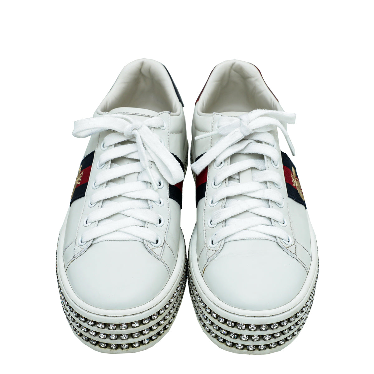 Gucci White Crystal Platform Ace Bee Sneakers 37