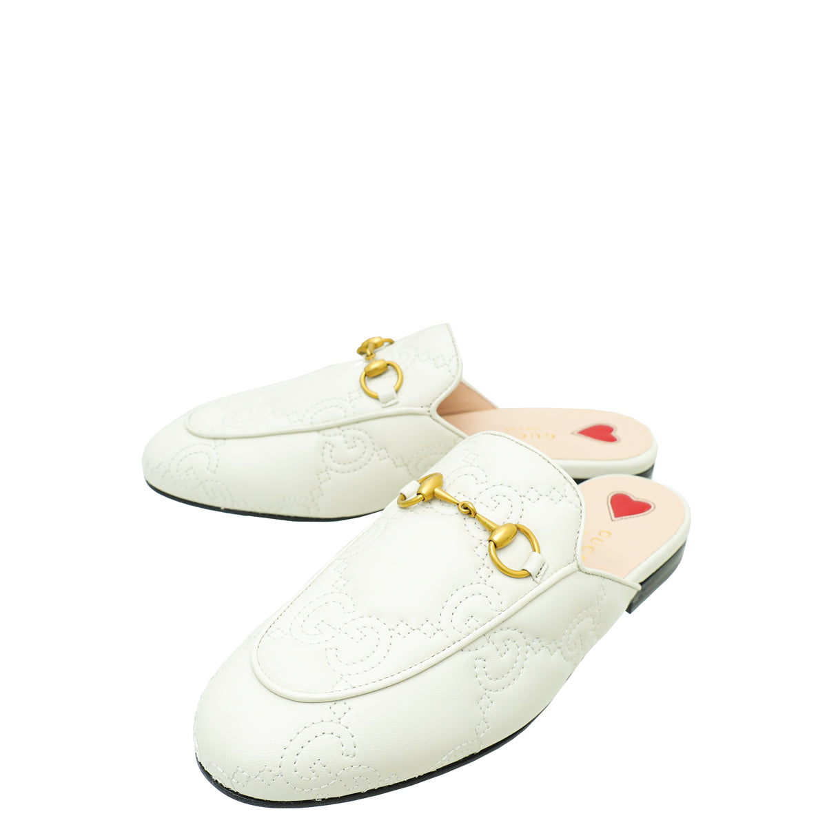 Gucci White GG Jumbo Embossed Princetown Mules 36.5
