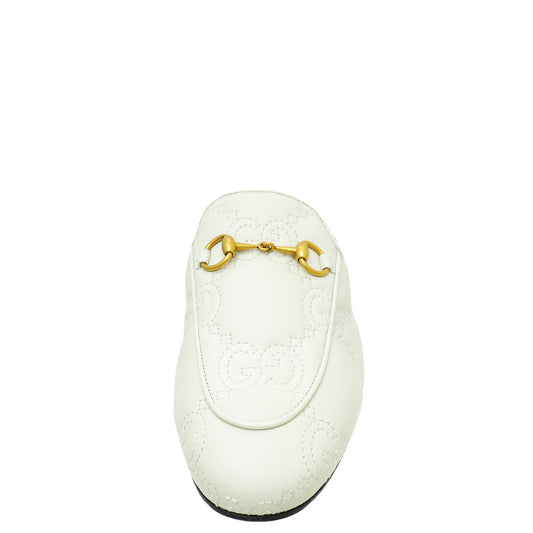 Gucci White GG Jumbo Embossed Princetown Mules 36.5