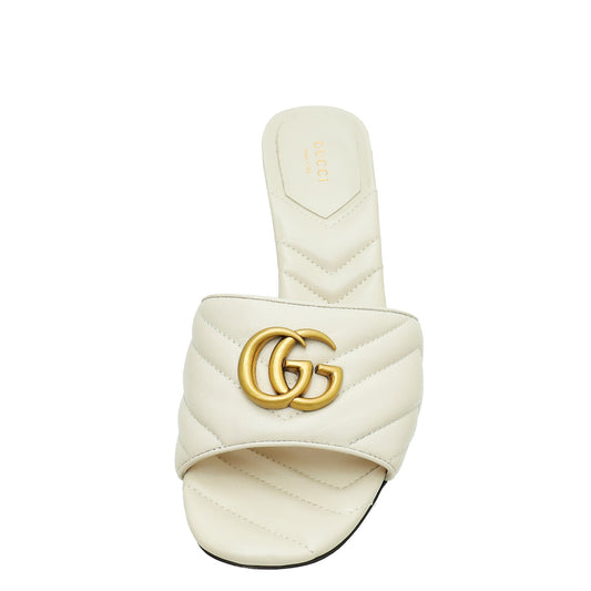 Gucci White Cream GG Marmont Slide Mules 40