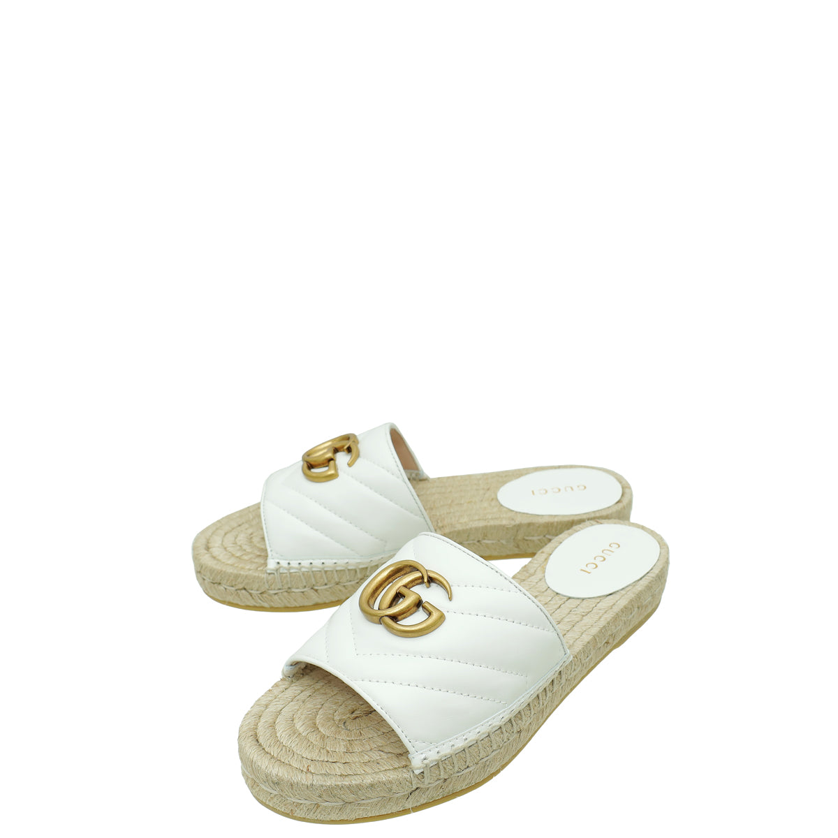 Gucci White GG Marmont Espadrille Slide Sandals 35.5