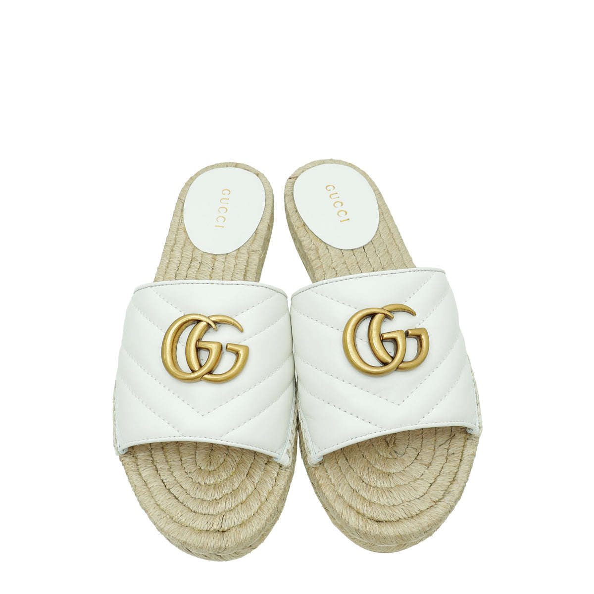 Gucci White GG Marmont Espadrille Slide Sandals 35.5