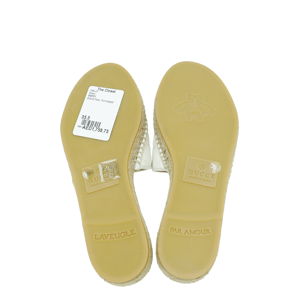 Gucci White GG Marmont Espadrille Slide Sandals 35.5