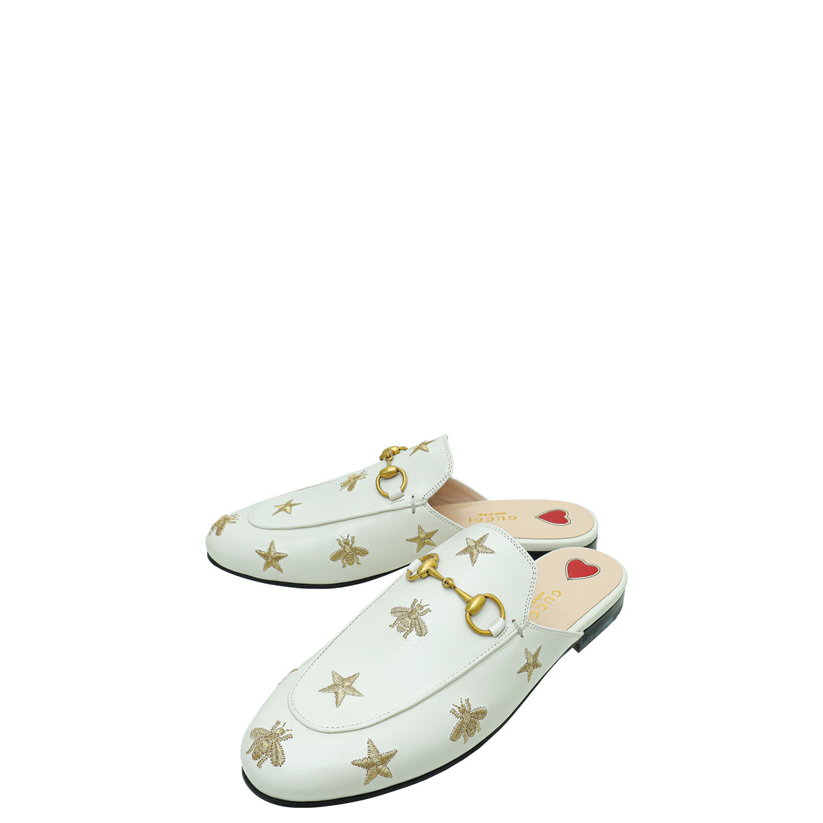 Gucci White Princetown Embroidered Bee Star Mules 36