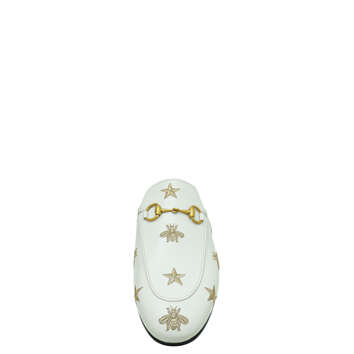 Gucci White Princetown Embroidered Bee Star Mules 36