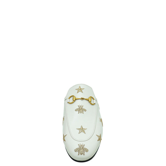 Gucci White Princetown Embroidered Bee Star Mules 36