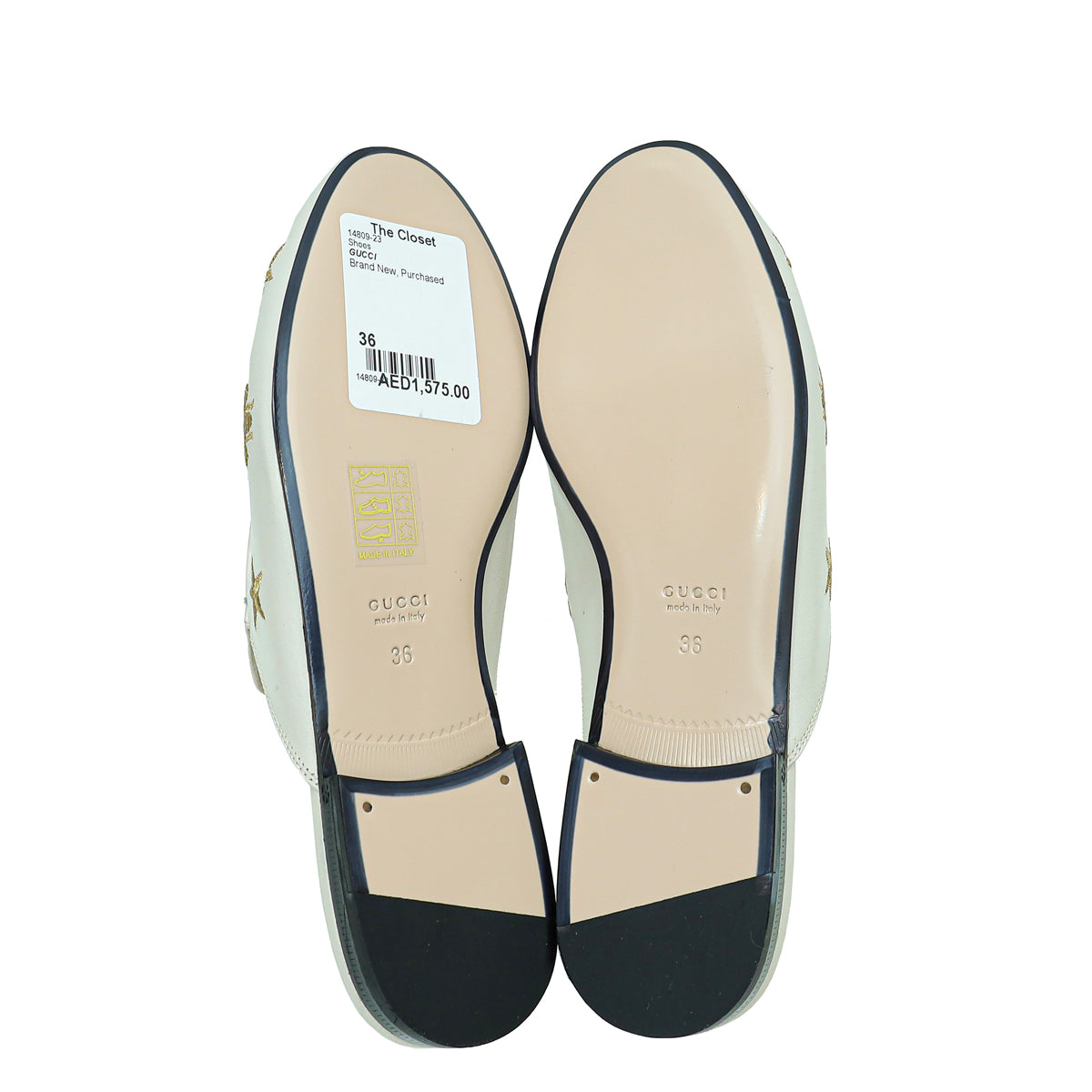 Gucci White Princetown Embroidered Bee Star Mules 36