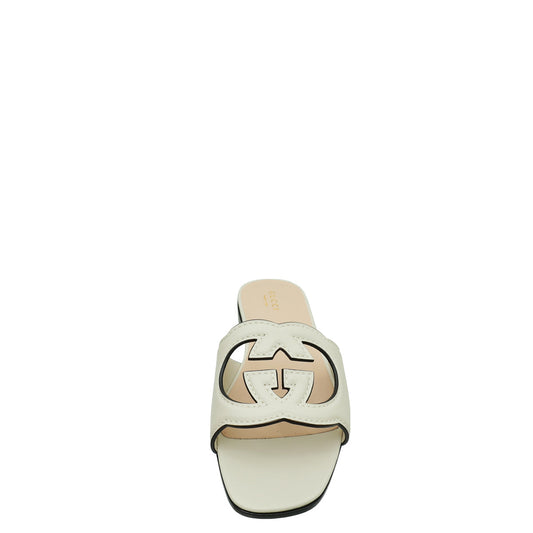 Gucci White Cream GG Cut Out Flat Sandal 38