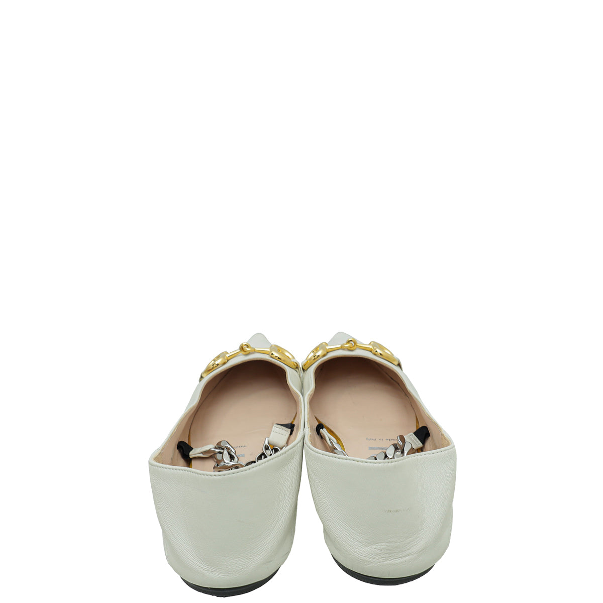 Gucci White Horsebit and Chain Accent Leather Flats 39