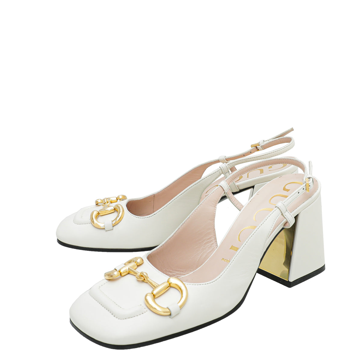 Gucci White Horsebit Mid-heel Slingback 38
