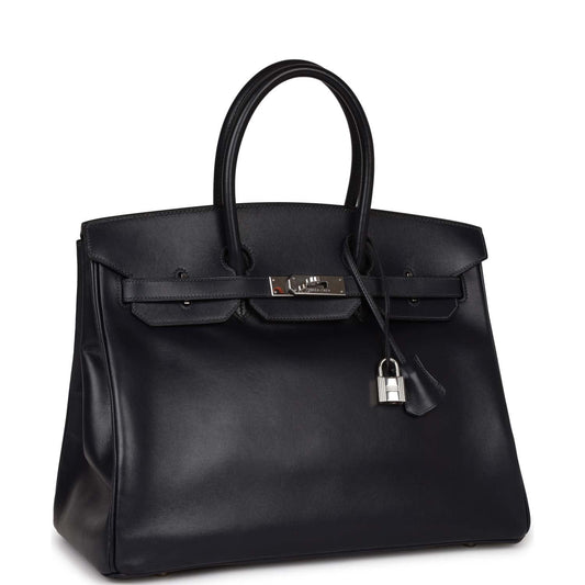 Hermes Birkin 35 Bleu Navy Box Palladium Hardware