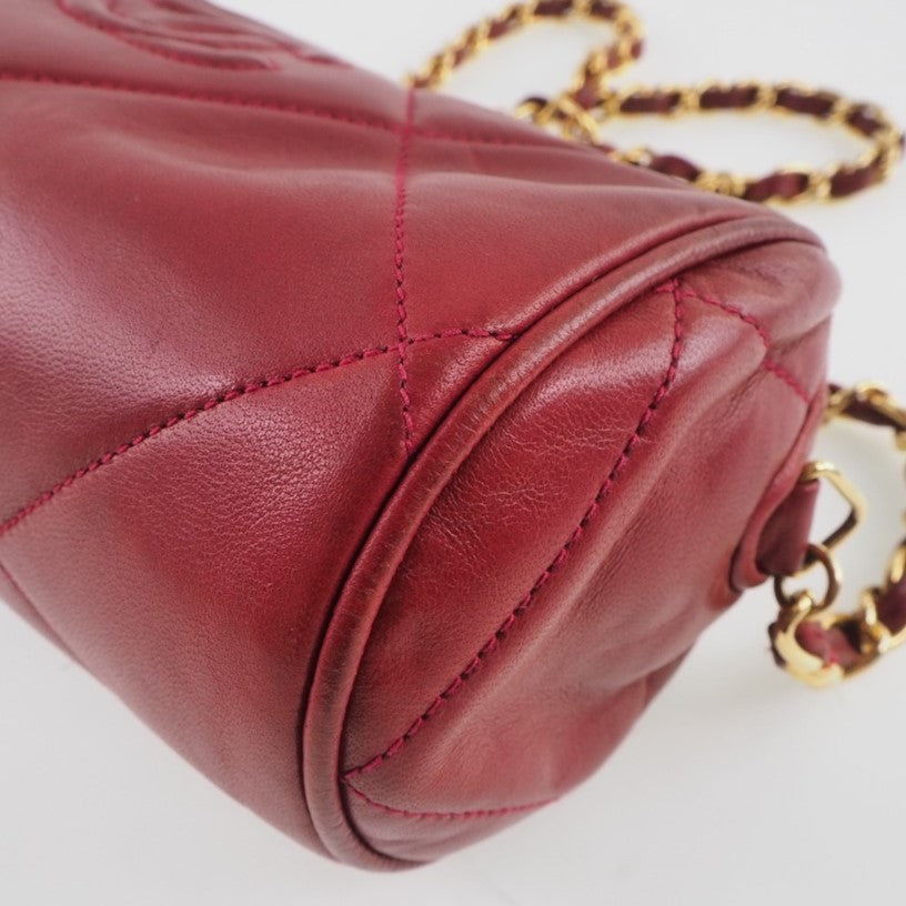 CHANEL Shoulder Bag lambskin Red Matrasse Fringe ChainShoulder Women Used