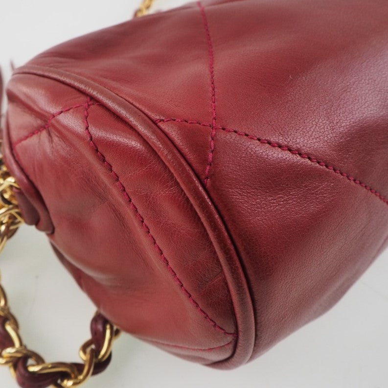CHANEL Shoulder Bag lambskin Red Matrasse Fringe ChainShoulder Women Used