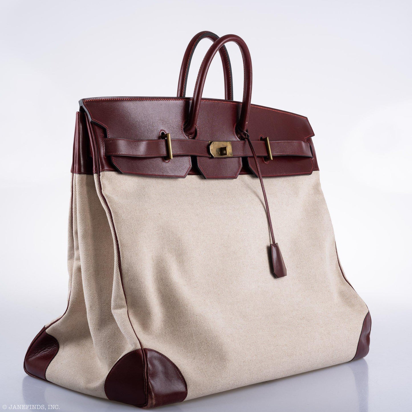 Hermes HAC Birkin 55 Toile & Rouge H Box with Gold Hardware - 1981, K Circle
