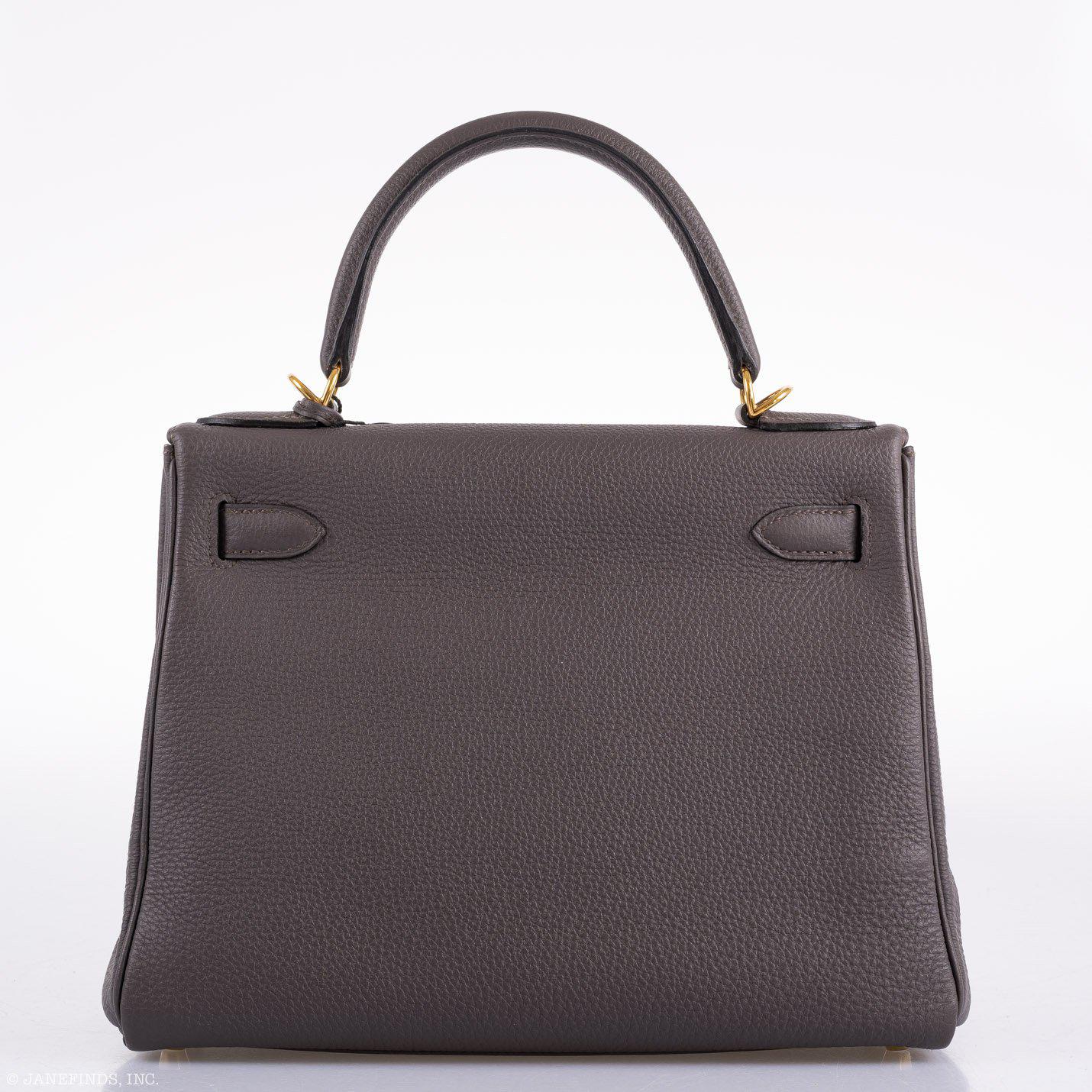 Hermes Kelly 28 Retourne Etain Togo Leather Gold Hardware