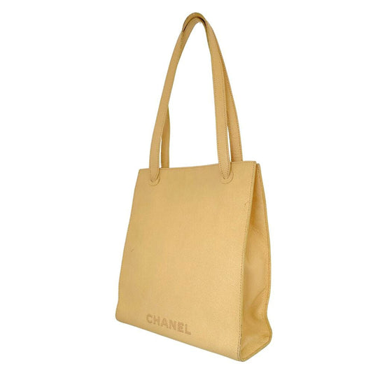 CHANEL Shoulder Bag leather yellow logo Women Used