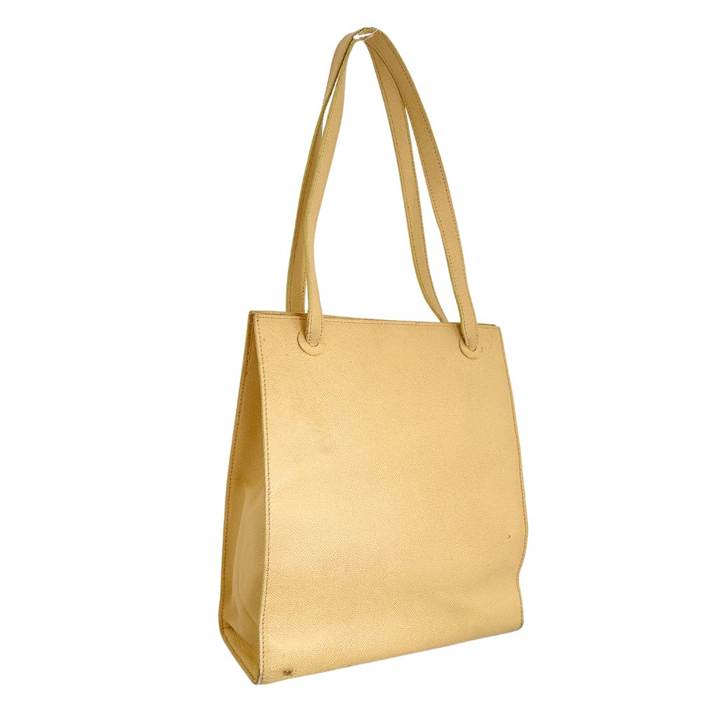 CHANEL Shoulder Bag leather yellow logo Women Used