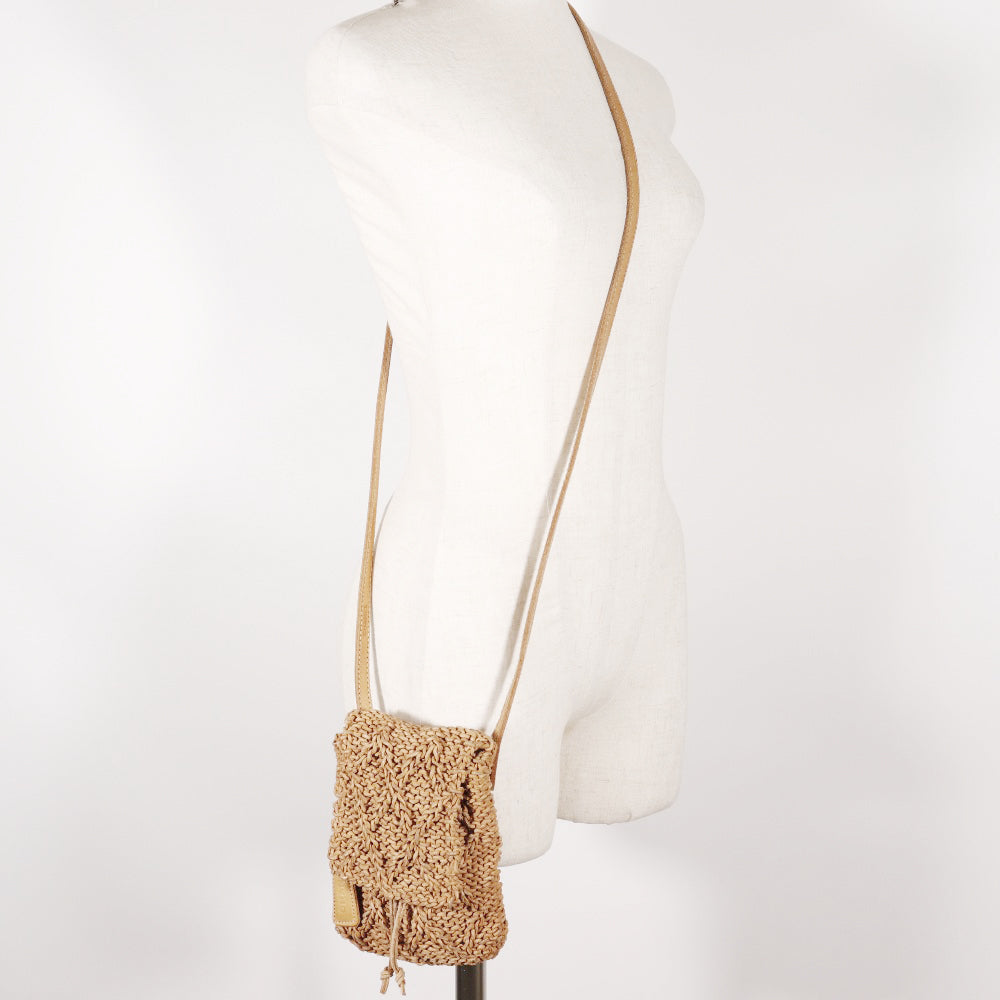 CHANEL Shoulder Bag leather Brown logo Pochette Braid Women Used