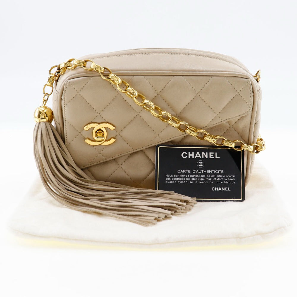CHANEL Shoulder Bag lambskin beige Matrasse ChainShoulder