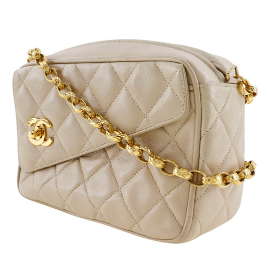 CHANEL Shoulder Bag lambskin beige Matrasse ChainShoulder