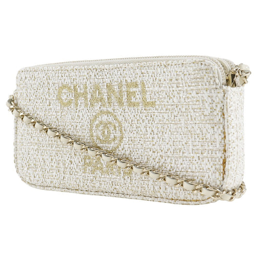 CHANEL Shoulder Bag A84415 tweed White 2-way clutch Deauville ChainShoulder