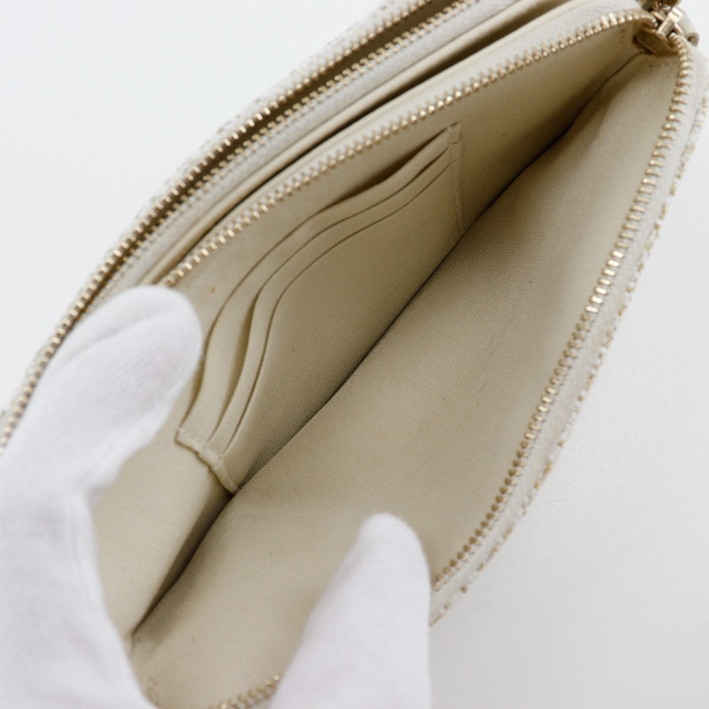 CHANEL Shoulder Bag A84415 tweed White 2-way clutch Deauville ChainShoulder