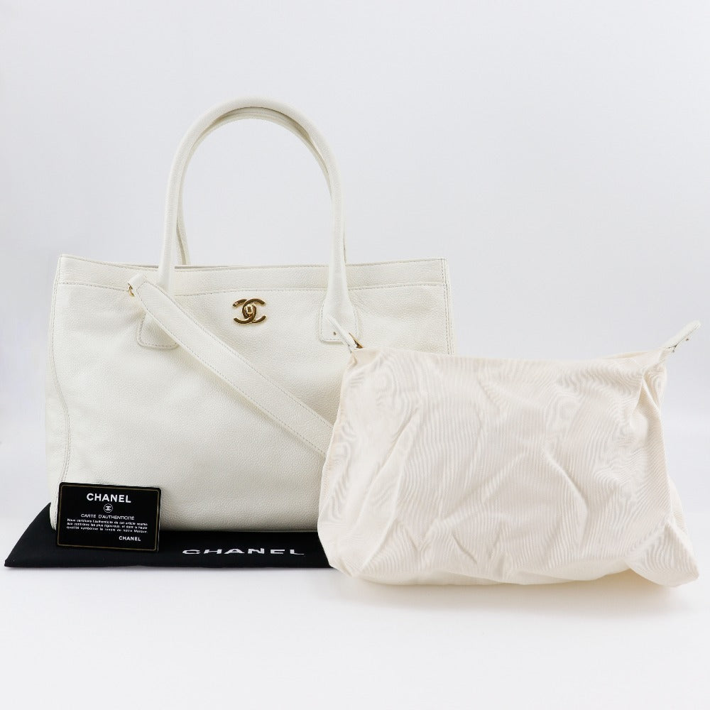 CHANEL Tote Bag A15206 Caviar skin White 2WAYShoulder Executive tote