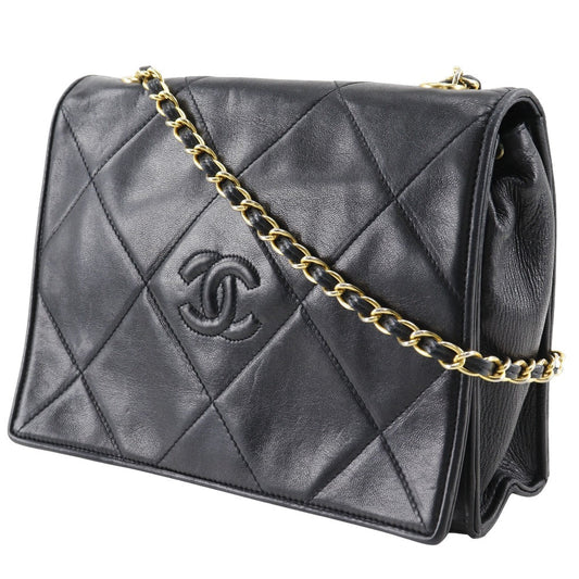 CHANEL Shoulder Bag lambskin black Diamond stitch ChainShoulder