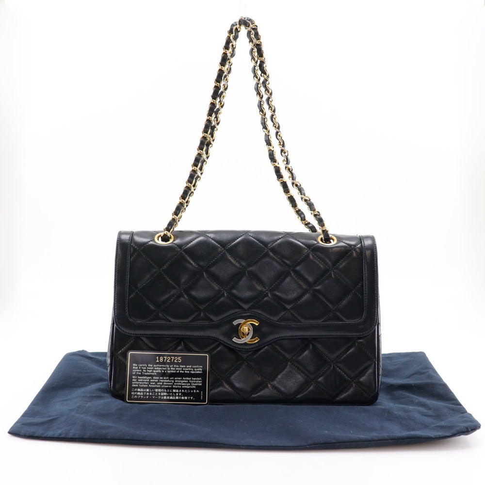 CHANEL Shoulder Bag lambskin black Paris limited Matrasse ChainShoulder