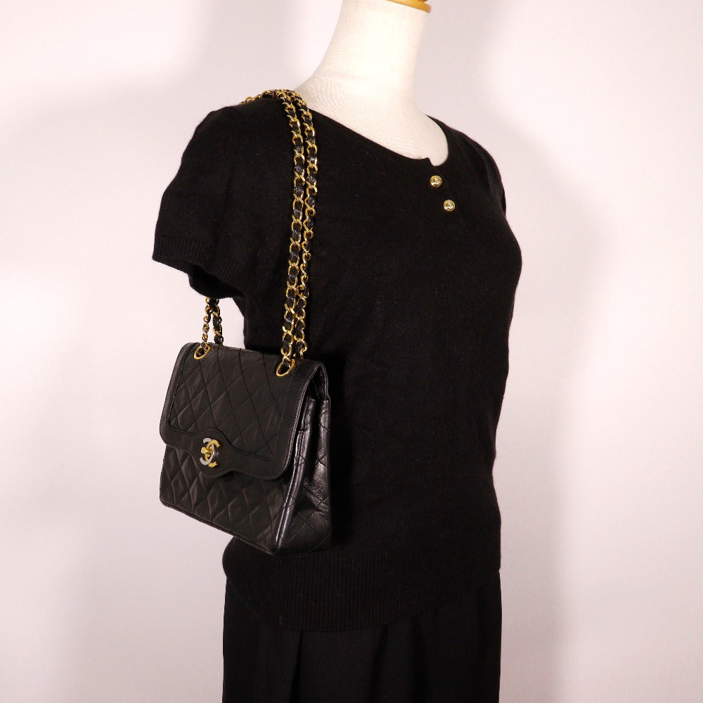 CHANEL Shoulder Bag lambskin black Matrasse ChainShoulder