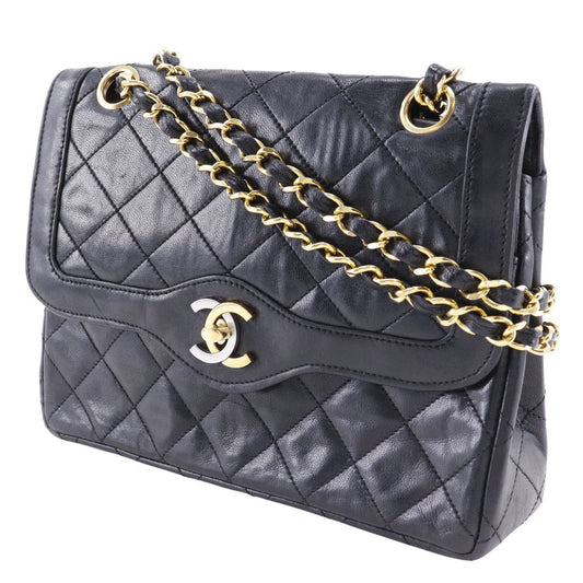 CHANEL Shoulder Bag lambskin black Matrasse ChainShoulder
