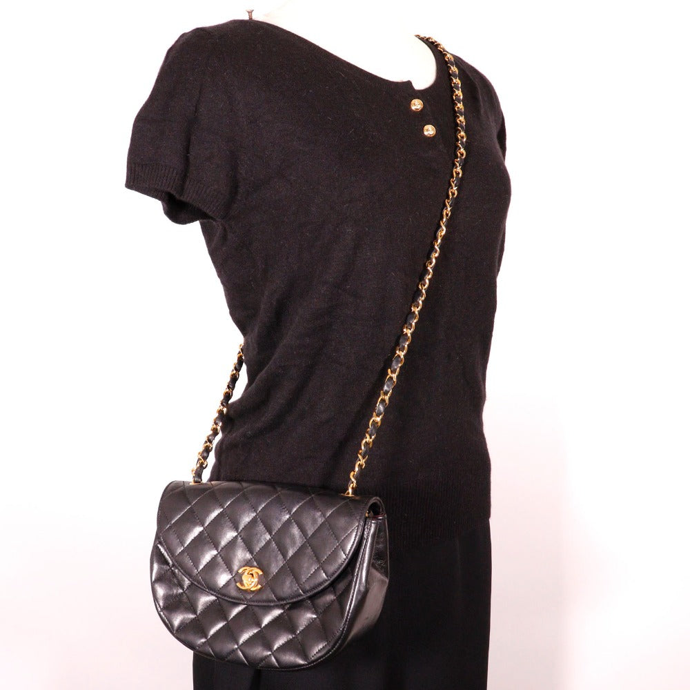 CHANEL Shoulder Bag Calfskin black Matrasse ChainShoulder