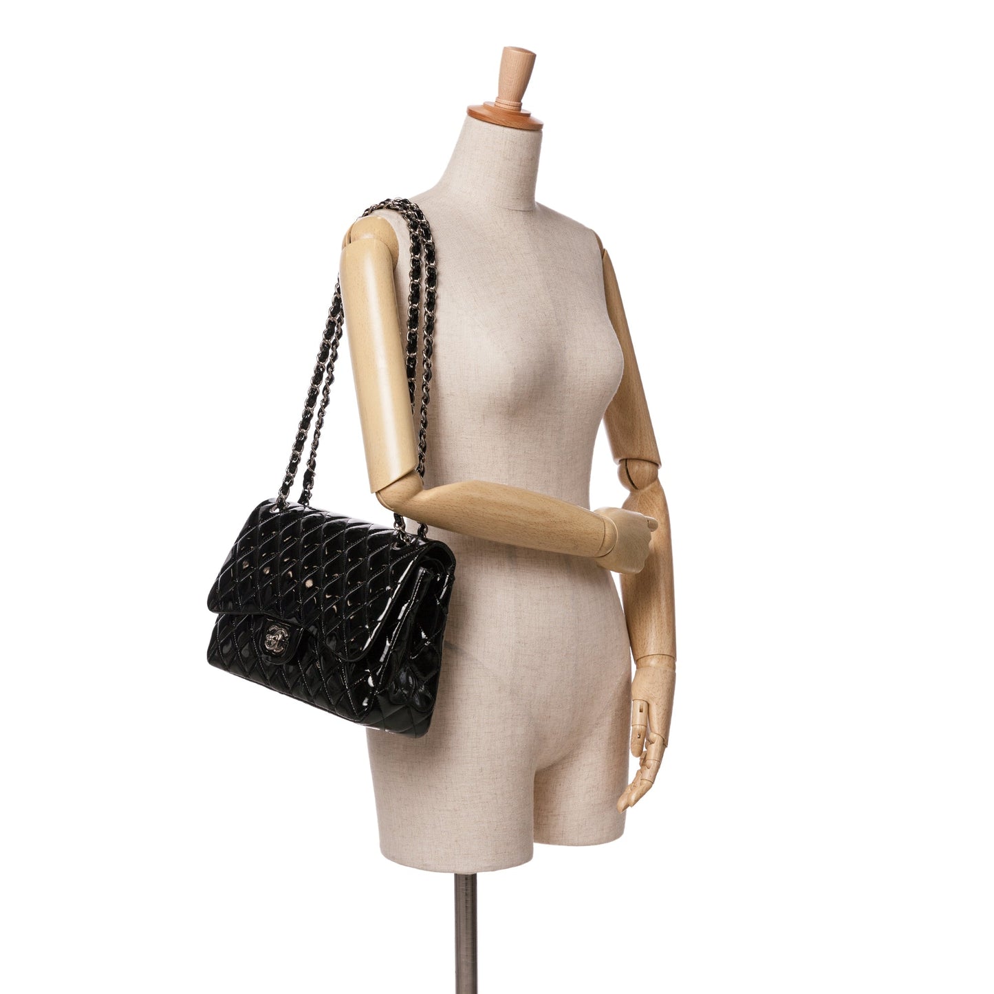 Black Chanel Jumbo Classic Patent Double Flap Shoulder Bag