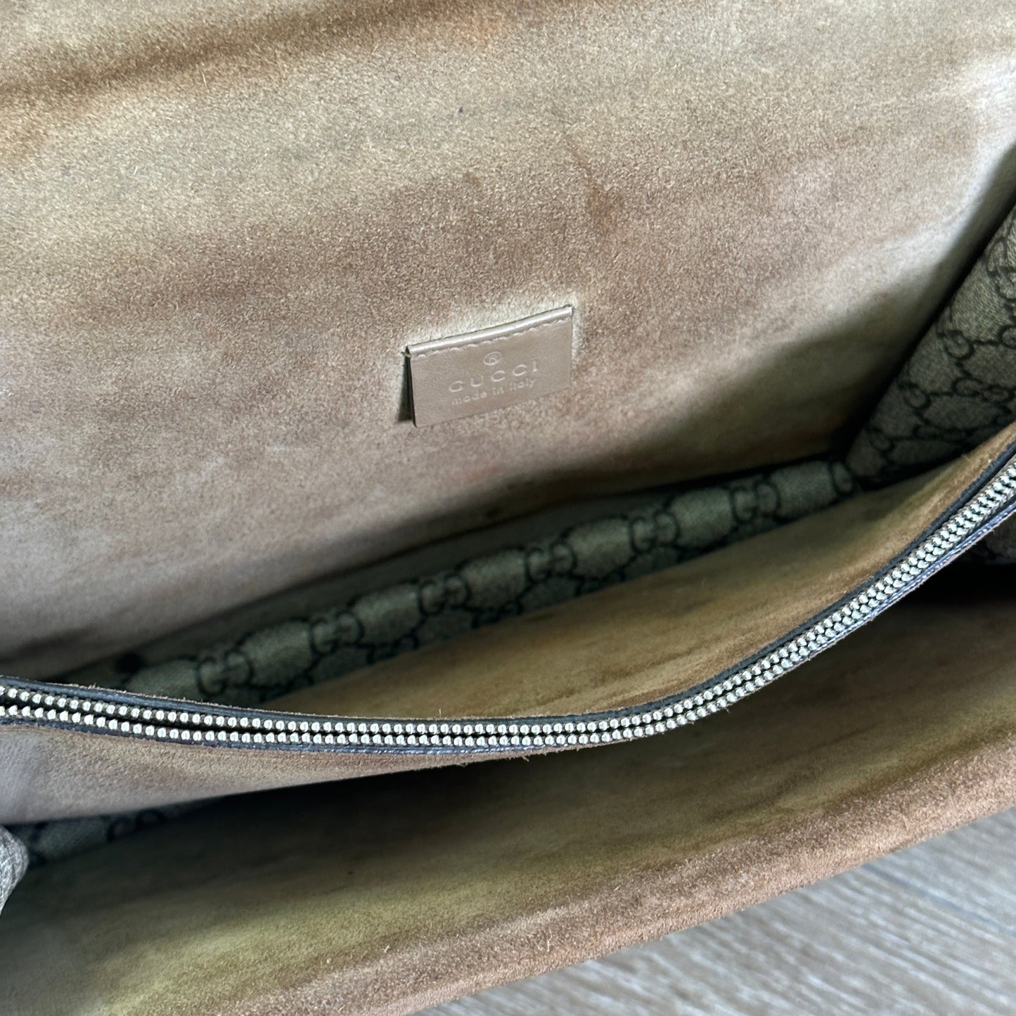 Gucci GG Supreme Monogram Medium Dionysus Shoulder Bag Taupe