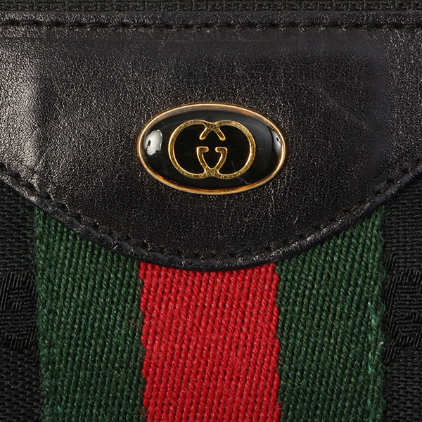 Gucci Gg Pattern Logo Plate Web Detailed Shoulder Bag Black