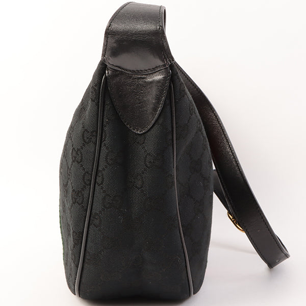 Gucci Gg Pattern Logo Plate Web Detailed Shoulder Bag Black