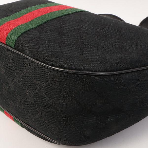 Gucci Gg Pattern Logo Plate Web Detailed Shoulder Bag Black