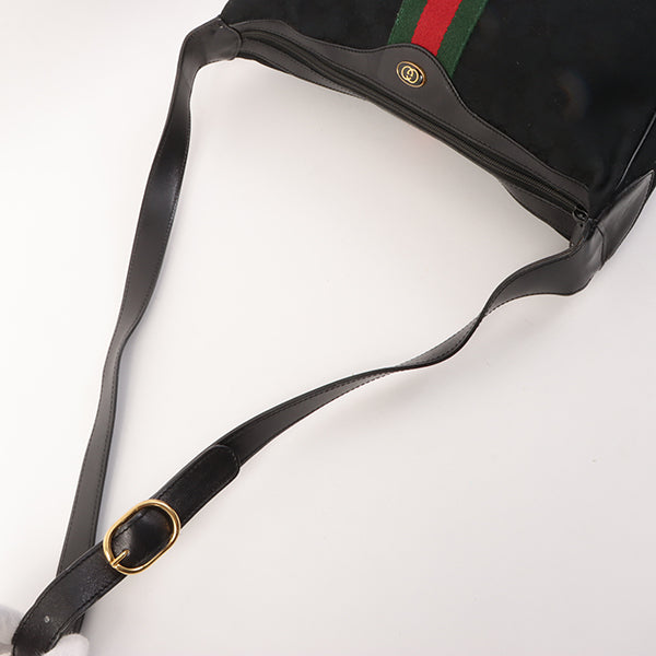 Gucci Gg Pattern Logo Plate Web Detailed Shoulder Bag Black