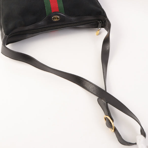 Gucci Gg Pattern Logo Plate Web Detailed Shoulder Bag Black