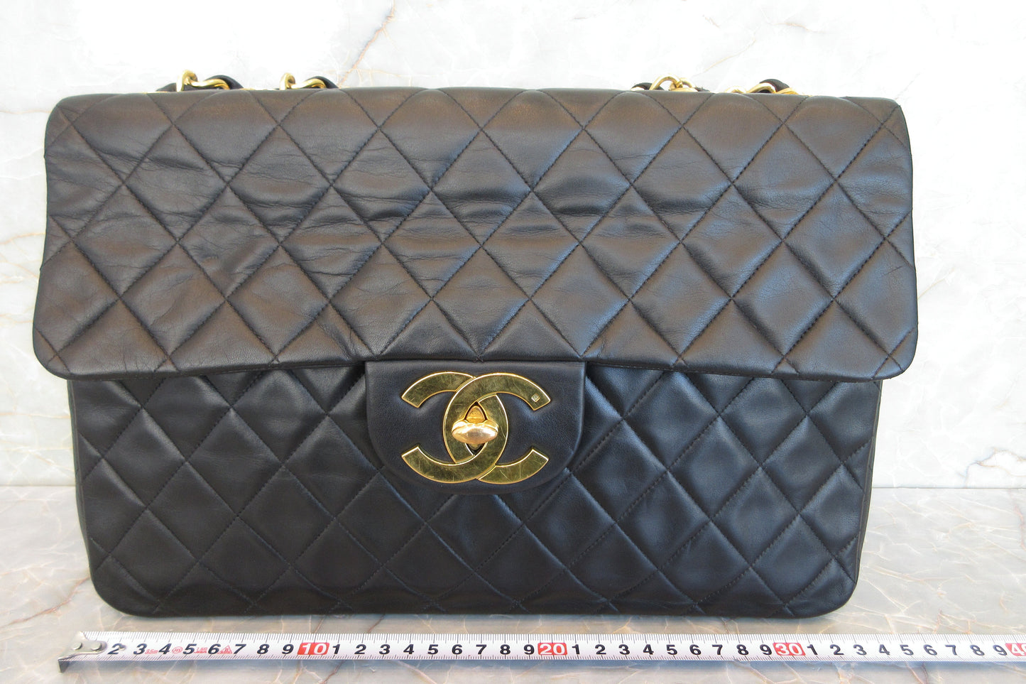 CHANEL/シャネル デカマトラッセシングルフラップチェーンショルダーバッグ ラムスキン ブラック/ゴールド金具 ショルダーバッグ 700070163