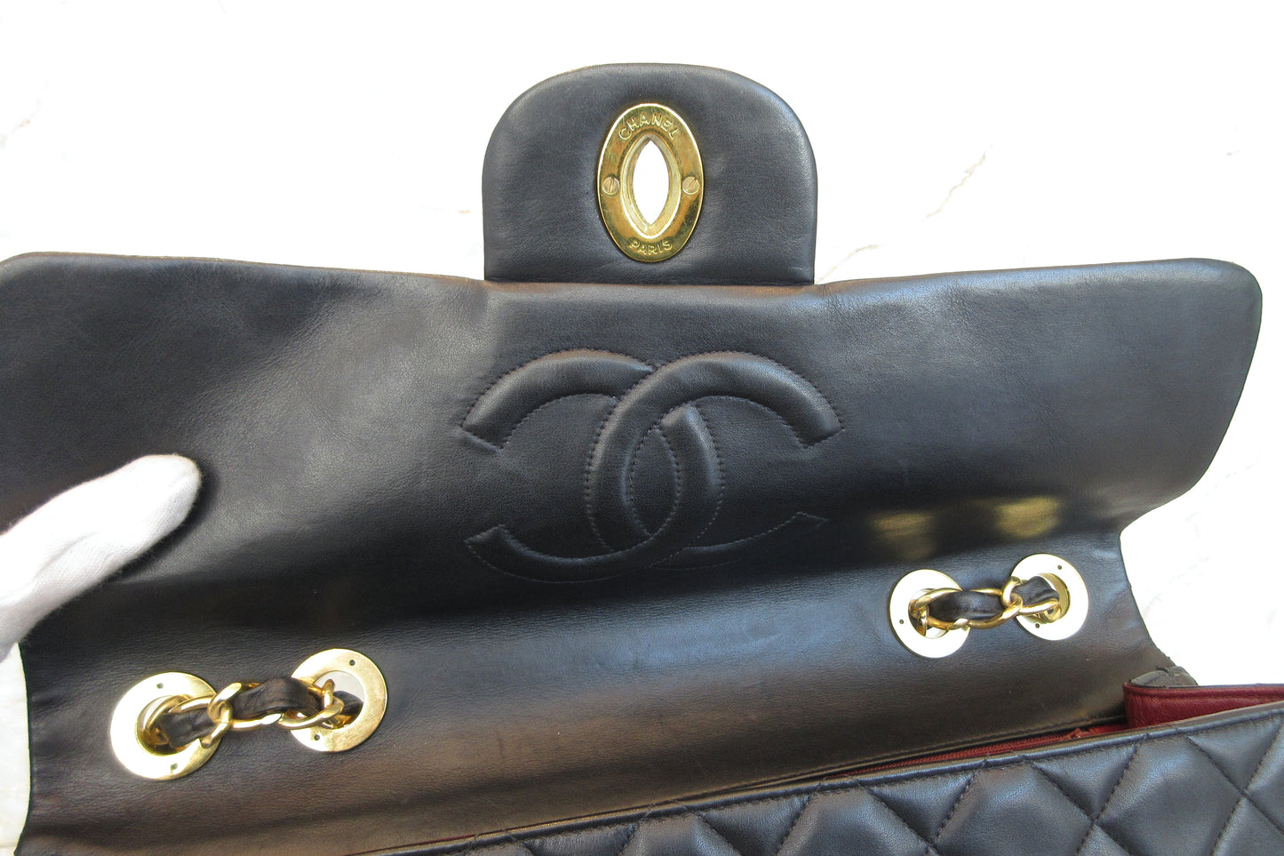 CHANEL/シャネル デカマトラッセシングルフラップチェーンショルダーバッグ ラムスキン ブラック/ゴールド金具 ショルダーバッグ 700070163