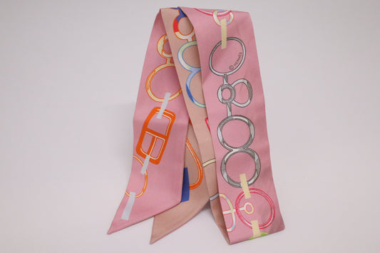 Hermes 'Do Re Boucles' Twilly in Pink Silk