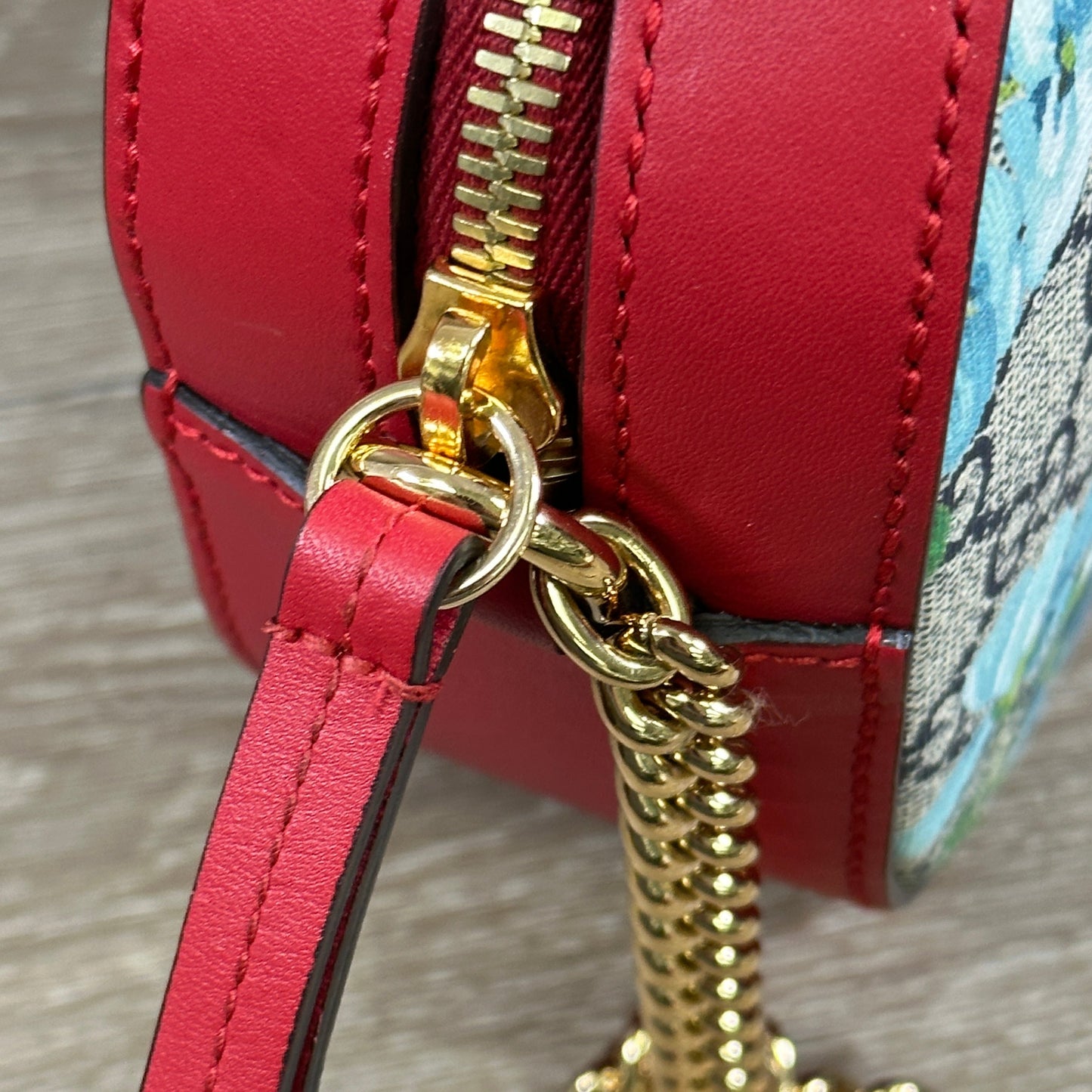 Gucci Chain Crossbody Bag Blooms Print GG Coated Canvas Mini Print, Red